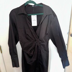 Zara black mini blouse dress with collar
